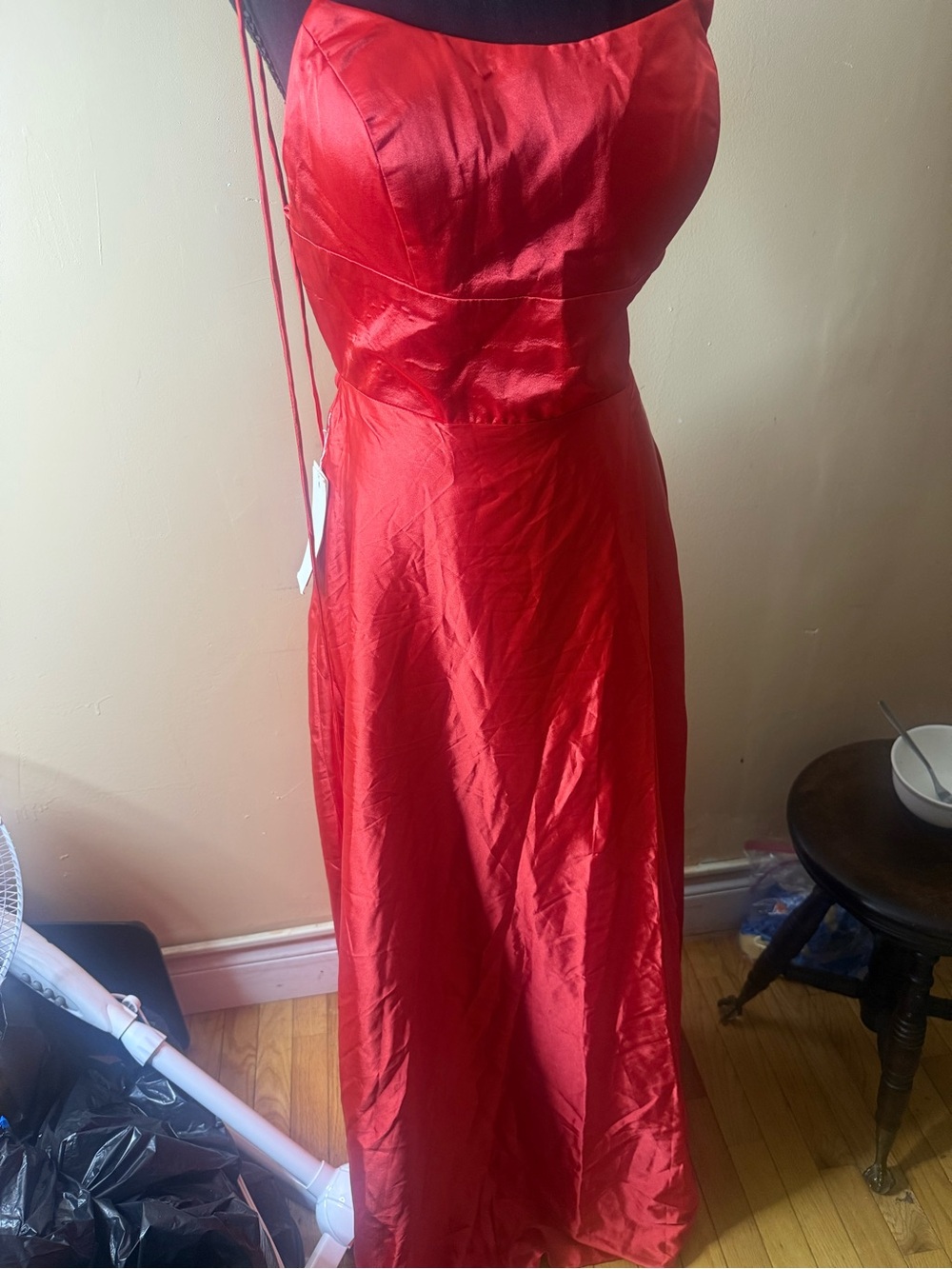 Satin Red Strapless Prom Gown
